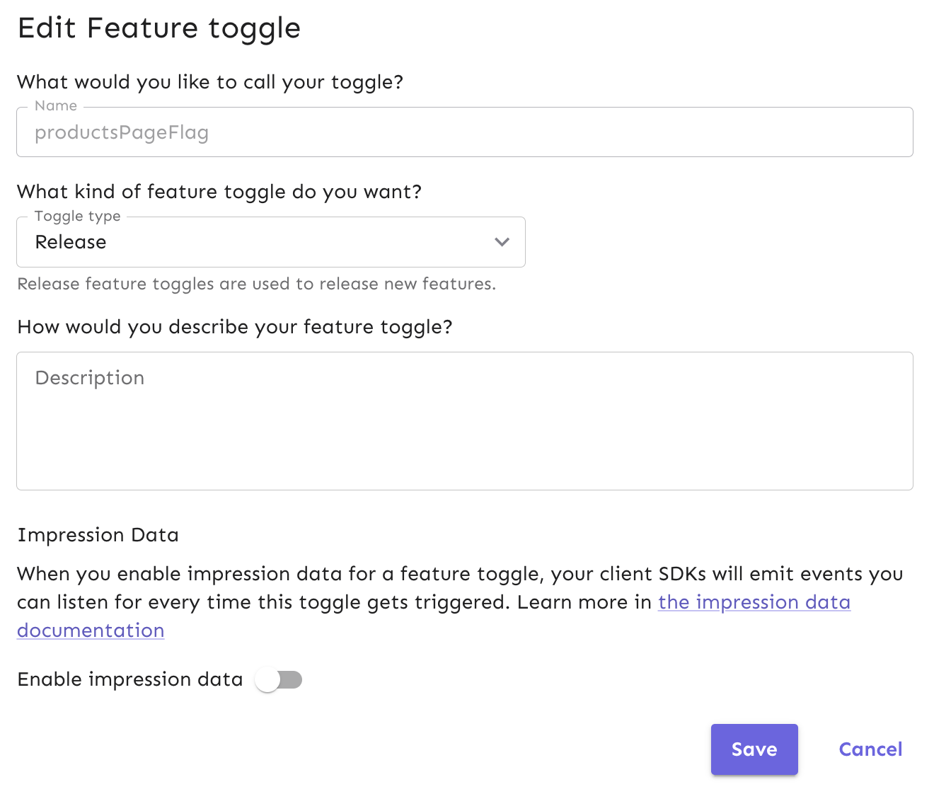 Enable impression data by turning switching it on in the form.